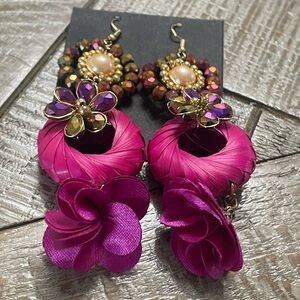 Handmade Pink and Purple Floral Earrings